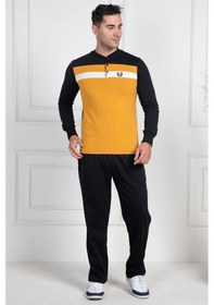 Resim Mecit Pijama Mecit 2763 Erkek Sarı Pamuklu Büyük Beden Uzun Kol Pijama Takımı 