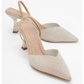 Resim Renos Altın Kum Sim Sivri Burun Kadın Topuklu Abiye Ayakkabı Altın 