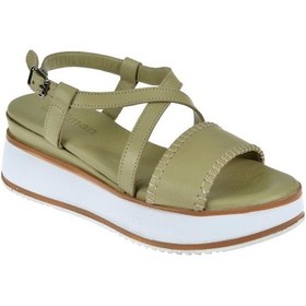 Resim Pullman Hakiki Deri Çift Tabanlı Kadın Sandalet Plm 1230 Yeşil Yeşil 