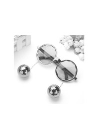 Resim Gümüş Renkli Disko Toplu Küpeli Parti Gözlüğü Standart 