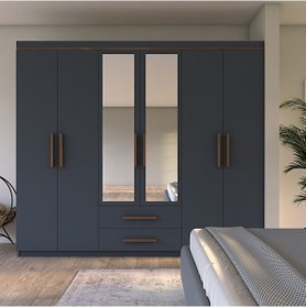 Resim Metalia Gm 820 Armina Lüx 6 Kapılı 2 Çekmeceli Gardrop Ceviz Antrasit Gri 