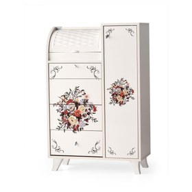 Resim Sivas Gözde Çekmeceli Çiçek Desenli Büyük Kiler Dolabı / Ekmeklik - Beyaz 