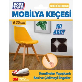 Resim Boss Tape 3M Yapışkanlı 60 Adet 20MM Kahve Mobilya Sandalye Masa Ayağı Keçesi 
