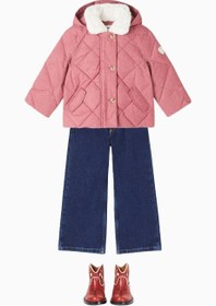 Resim Janice Kapitone Kaz Tüyü Kapüşonlu Lüks Tasarım Bebek Mont - Pembe / Y 10 