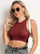 Resim Liona Kadın Bisiklet Yaka Melanj Bordo Renk Crop Top Bluz 001 
