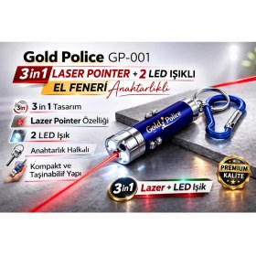 Resim Paxteks Gold Police GP-001 3 In 1 Laser Pointer + 2 LED Işıklı El Feneri Anahtarlıklı 1 Adet 