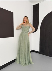 Resim Livanomi Bolerolu İşlemeli Mint Yeşili Dantelli Abiye 