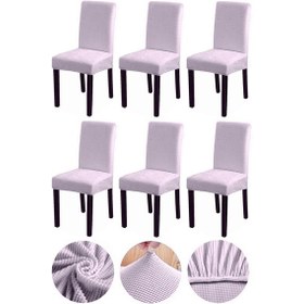 Resim Bambu Nano Kumaş Likralı Yıkanabilir 6'lı Sandalye Kılıfı Lastikli Sandalye Örtüsü 6 Adet - Taş 