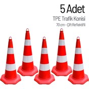 Resim İleri Trafik 5'li TPE Trafik Konisi Seti 70 cm Çift Reflektifli Trafik Dubası 