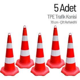 Resim İleri Trafik 5'li TPE Trafik Konisi Seti 70 cm Çift Reflektifli Trafik Dubası 