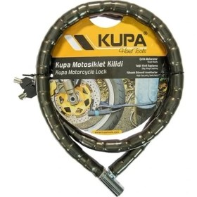 Resim Çelik Motosiklet Kilidi, 22MM Zincir Boğumlu Anahtarlı Kilit 1,5 Metre - Puset - Bisiklet - Scooter 