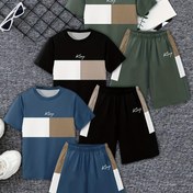 Resim 6 parça set, moda ve günlük renk kombinasyonları ile harf desenli erkek çocuk takım elbise, şık 3D baskılı kısa kollu tişört ve şortlu spor seti, gençler için açık hava spor kıyafeti 