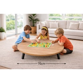 Resim Alesta Life 70 Cm Çap - Ahşap Kaplama Katlanabilir Yer Sofrası Hamur Açma Tahtası Oyun Masası - 21 Cm Yükseklik 