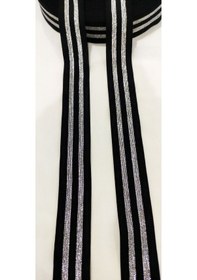 Resim Siyah Çift Çizgili Gümüş Lastik Şerit 