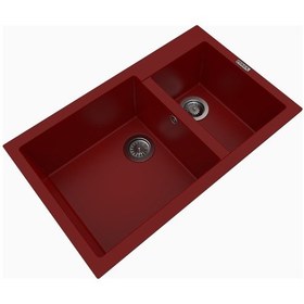 Resim Polex Cristalüx Granit Evye P-1.75 Bordo 1.5 Gözlü Tezgah Altı Ve Tezgah Üstü Mutfak Evyesi 81x50.5 CM 