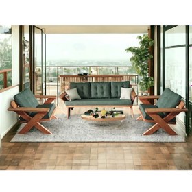 Resim Berlin Masif Ahşap Koltuk Takımı Kestane Ağacı - 3+1+1 Haki Kt Haki 