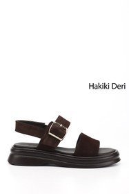 Resim Gönderi(r) Kadın Kahve Süet Tokalı Bantlı Hakiki Deri Sandalet 