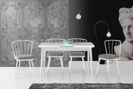Resim Modern Mermer Desen Açılır Mutfak Masası 70 x 120 cm 4 Adet Sandalye 
