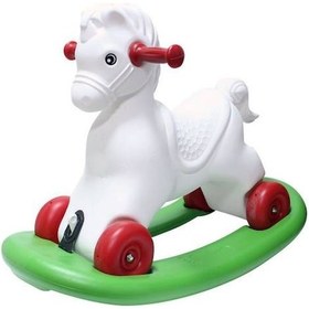 Resim Plastik At 4 Tekerlekli Sallanan At Bebek Oyuncak 