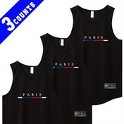 Resim 3 adet Erkek Paris Baskılı Kolsuz Atletik Tank Top - Hızlı Kuruyan, Nem Çekici, Nefes Alabilen Fileli Yelekler Koşu, Eğitim ve Sporlar için - Hafif Polyester, Bol Kesim, Tüm Mevsim Giyim, Spor Giyim 