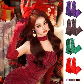 Resim 1 Çift Kadın Retro Şık Uzun Kadife Eldiven - Düz Renk Elastik Bilekli Düğün, Akşam Partileri ve Fotoğraf Çekimleri İçin Resmi Kıyafet Aksesuarı, Makinede Yıkanabilir, Düğün Eldiveni, Etkinlik Aksesuarı, Zarif Tarz, İşçilik 