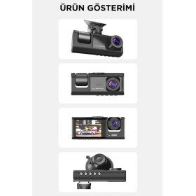 Resim Tp Buğz Ta-01 Siyah 1080P Araç Içi 3 Kameralı LCD Ekranlı Gece Görüşlü , G-Sensör , Geri Görüş Kamera 