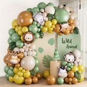 Resim 122 adet Adaçayı Yeşili Balon Garland Seti Su Boyası Hayvan Folyo Balonu Vahşi Bir Hayvan Doğum Günü Partisi Süslemeleri Malzemeleri için, Gençler Duş Gelin Duşu Ev Partisi, Yaz Partisi Etkinliği Dekorasyon Balonları 