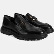 Resim Erkek Siyah Metal Toka Detaylı Deri Loafer 
