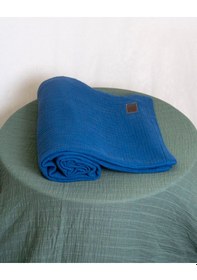 Resim 4 Katlı Müslin Yatak Örtüsü - Battaniye Pike %100 Organik Pamuk Dört Mevsim Yumuşak Çift Kişilik Lacivert 