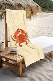 Resim Dijital Baskı Plaj Deniz Havlusu Yengeç Desenli Peştamal HVL0122 