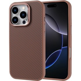 Resim Apple Uyumlu iPhone 16 Pro Max Kılıf Magsafe Şarj Özellikli Karbon Fiber Görünümlü Tchs Troy Kapak - Gümüş Gümüş 