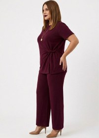 Resim Kadın Büyük Beden Kısa Kollu Yanı Düğümlü Eşofman Takımı 8257-26 - Siyah / 3XL 