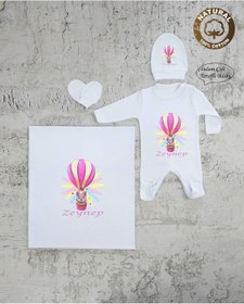 Resim yzc home size dair... Bt K29 Isimli Kız Bebek Battaniye Tulum Şapka Eldiven Set Hastane Çıkışı %100 Pamuk 