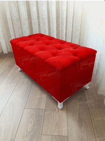 Resim Lüks Sandıklı Kapitoneli Ayakucu Puf Bench 100 Cm Beyaz Ayak Kırmızı 