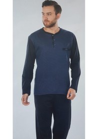 Resim Ancelo Erkek Uzun Kollu Pamuk Çeyiz Pijama Takım 1032 Lacıvert 