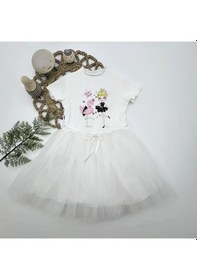 Resim Pekminibebe 5-6-7 Yaş Flamingo Balerin Kız Baskılı Kurdela Kuşaklı Astarlı Kız Çocuk Tütü Elbise Beyaz 