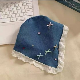 Resim synshop Mavi Kadın & Kız Çocuk Dantel Detaylı Bandana - Kot Görünümlü Üçgen Saç Bandı Taç Vintage Yazlık 
