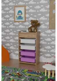 Resim 4 Sepetli Çok Amaçlı Oyuncak Dolabı Atlantik Çam Beyaz - Pembe Kahverengi 