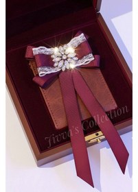 Resim Bordo Rengi Kadın Fiyonk Broş. Parlayan Rhinestone Detaylı Fiyonk Broş .boyun Kravat Çok Renkli 