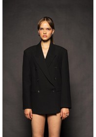 Resim Kadın Siyah Basene Oturan Oversize Blazer Siyah 
