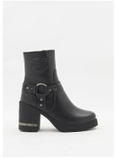 Resim Harley Davidson Zelda Siyah Yüksek Topuk Deri Kadın Bot Siyah-Baskılı-Deri 