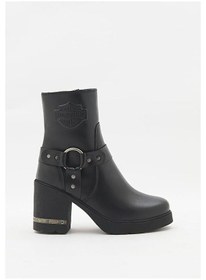 Resim Harley Davidson Zelda Siyah Yüksek Topuk Deri Kadın Bot Siyah-Baskılı-Deri 