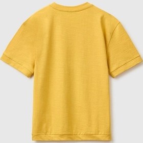 Resim United Colors Of Benetton Erkek Çocuk Hardal Sarısı Önü Baskı Detaylı Bisiklet Yaka T-shirt 6-14 Yaş -2850 