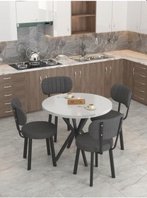 Resim Mygusi Azra Mutfak Masa Takımı 90 Cm Masa Beyaz Masa + 4 Sandalye Antrasit 