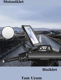 Resim Fogy Motosiklet Ve Bisiklet Aynasına Takılabilen Su Geçirmez 4,7 Ve 6,8 Inç Uyumlu Telefon Tutucusu 