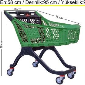 Resim akdenizpos PK130 Plastik Market Alışveriş Arabası 130 Litre Yeşil 