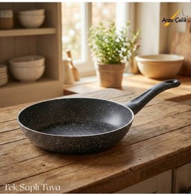 Resim 28 Cm Granit Tek Saplı Tava - Siyah Siyah 