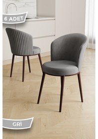 Resim Canisa Risa Serisi 6 Adet Gri Mutfak Sandalyesi Kahverengi Metal Ayak 1.sınıf Babyface Kumaş Gri Sandalye Kahve Ayak 