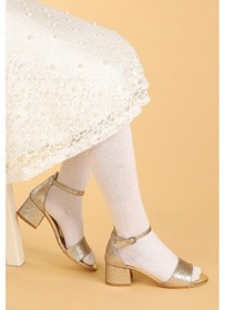 Resim Kiko Kids 769 Kum Simli Günlük Kız Çocuk 4 Cm Topuklu Ayakkabı Altın 001 