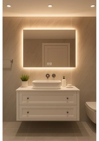 Resim Digital Hayat Buğu Çözücü Dokunmatik Dimlenebilir Dikdörtgen Ayna Gün Işığı Led Dekoratif Banyo Makyaj Aynası Yatay Ve Dikey Kullanım Naturel 